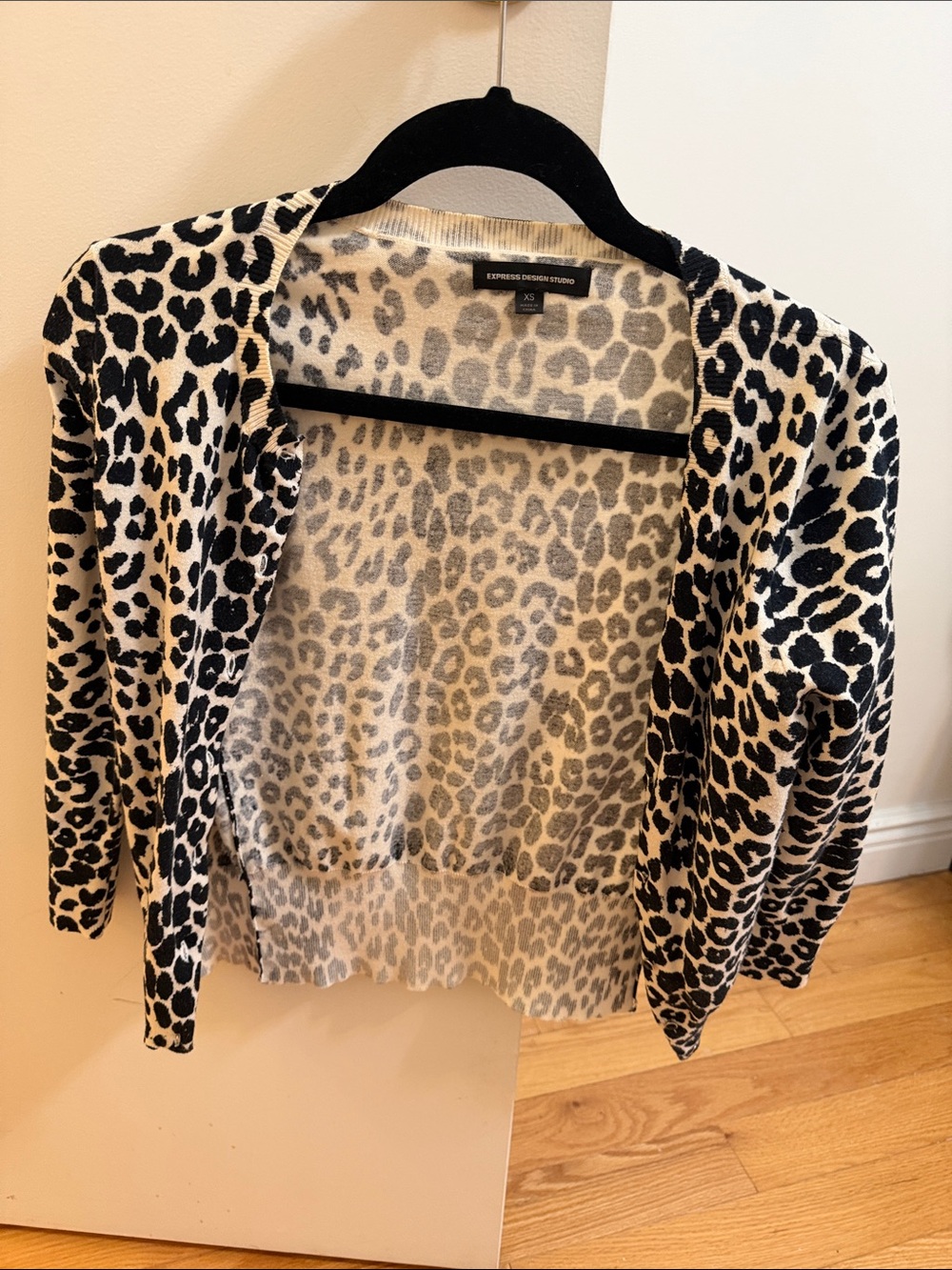 Express Black & Cream Leopard-Print Open Cardigan